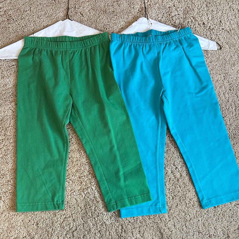 Hanna Andersson Green and Blue Kids capri length Leggings